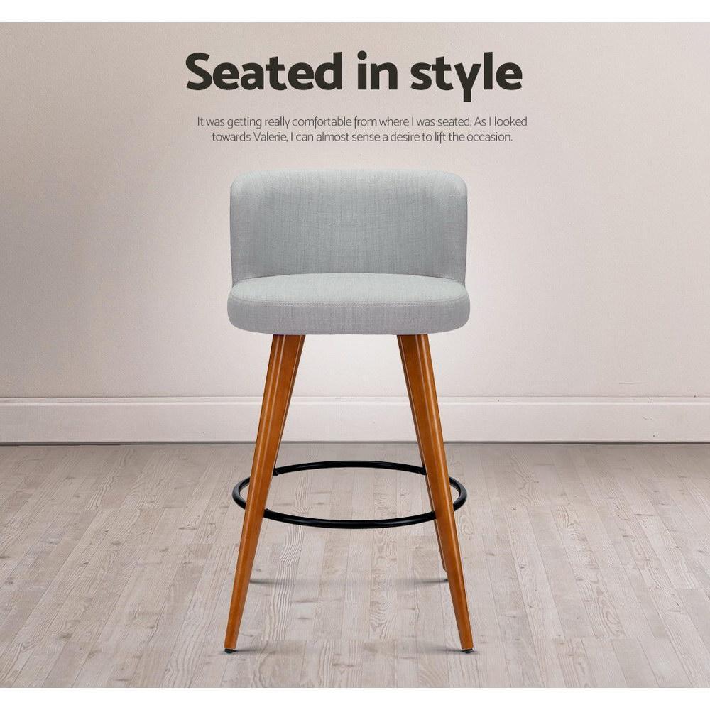 Set of 2 Wooden Bar Stools Modern Bar Stool Kitchen Fabric Light Grey - BSR