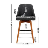 Set of 2 Wooden Bar Stools Swivel Bar Stool Kitchen Cafe Fabric Charcoal - BSR