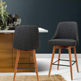Set of 2 Wooden Bar Stools Swivel Bar Stool Kitchen Cafe Fabric Charcoal - BSR