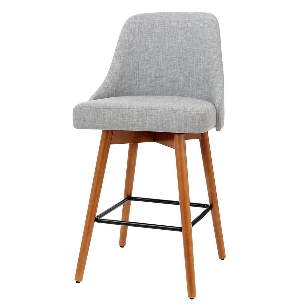 Set of 2 Wooden Bar Stools Swivel Bar Stool Kitchen Cafe Fabric Light Grey - BSR