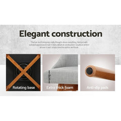 Set of 2 Wooden Bar Stools Swivel Bar Stool Kitchen Cafe Fabric Light Grey - BSR