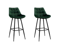 Set of 2 Kitchen Bar Stools Velvet Bar Stool Counter Chairs Metal Barstools Green
