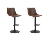 Set of 2 Kitchen Bar Stools Gas Lift Bar Stool Chairs Swivel Vintage PU Leather Brown Black Coated Legs