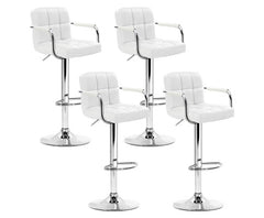 set of 4 Bar Stools Kitchen Swivel Bar Stool PU Leather Gas Lift Chairs White