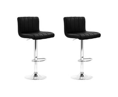 Set of 2 PU Leather Bar Stools Kitchen Chair Bar Stool Black Lana Gas Lift Swivel