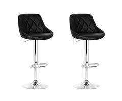 Set of 2 Bar Stools Kitchen Gas Lift Swivel Chairs PU Leather Chrome Black