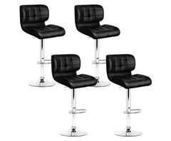 Set of 4 Bar Stools PU Leather Chrome Kitchen Bar Stool Chairs Gas Lift Black