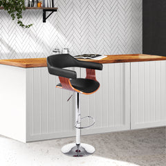 Selina PU Leather Gas-Lift Swivel Kitchen Bar Stool – Black & Wood