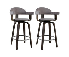 Set of 2 Bar Stools Wooden Swivel Bar Stool Kitchen Dining Chair Wood Grey