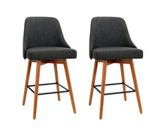 Set of 2 Wooden Bar Stools Swivel Bar Stool Kitchen Cafe Fabric Charcoal