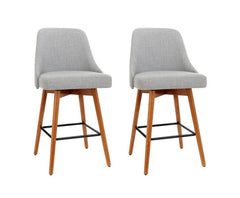 Set of 2 Wooden Bar Stools Swivel Bar Stool Kitchen Cafe Fabric Light Grey