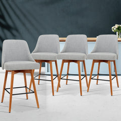 Artiss Set of 4 Wooden Fabric Bar Stools Square Footrest - Light Grey