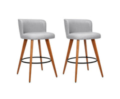 Set of 2 Wooden Bar Stools Modern Bar Stool Kitchen Fabric Light Grey