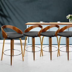 Artiss Set of 4 Walnut Wood Bar Stools - Black and Brown