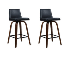 Set of 2 Kitchen Wooden Bar Stools Swivel Bar Stool Chairs PU Leather Luxury Black