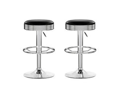 Anton PU Leather Gas-Lift Swivel Backless Kitchen Bar Stool Set of 2 – Black