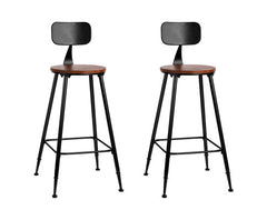 Set of 2 Vintage Bar Stools ALEX Retro Pine Wood Metal Frame