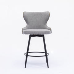 2x Swivel Bar Stools Tufted Counter Chairs with Stud Trim and Metal Base-Dark Grey