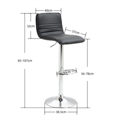 2x Counter Height PU Leather Upholstered Adjustable Height Swivel Bar Stools -Black