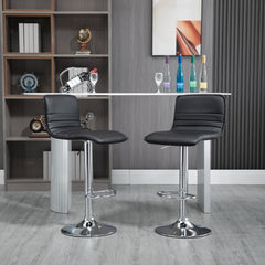2x Counter Height PU Leather Upholstered Adjustable Height Swivel Bar Stools -Black