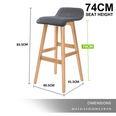 La Bella 4 Set 74cm Grey Wooden Bar Stool Sophia Fabric