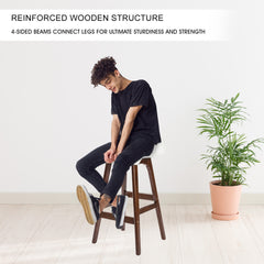 La Bella 2 Set 65cm White Brown Wooden Bar Stool Sophia Leather