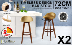 La Bella 2 Set 72cm Coffee Brown Wooden Bar Stool Leila Leather