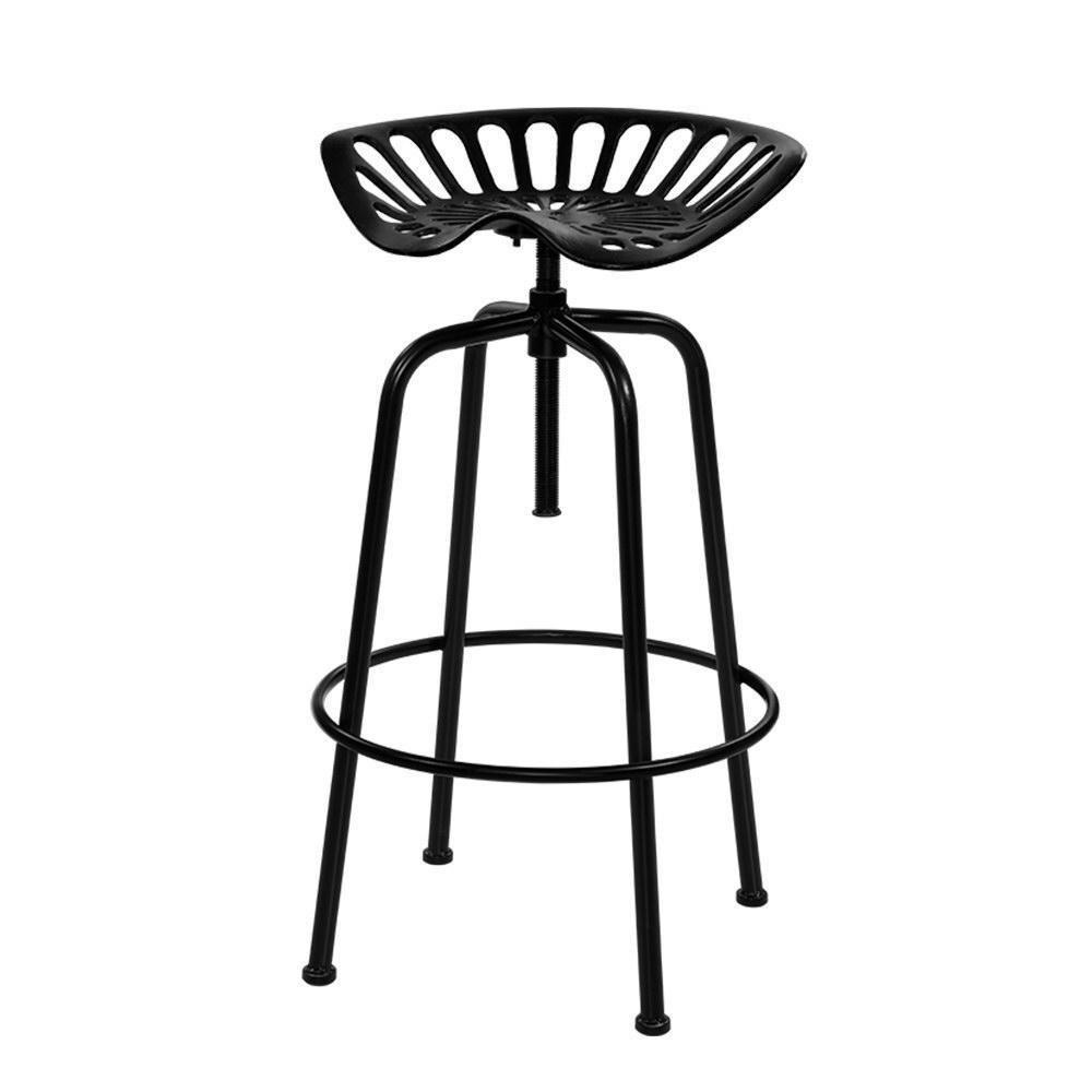 1x Kitchen Bar Stools Tractor Stool Chairs Industrial Vintage Retro Swivel Barstools Metal Black - BSR