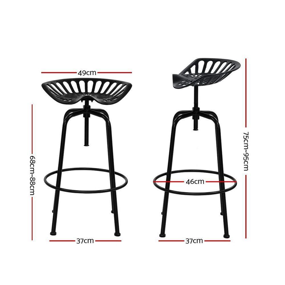 1x Kitchen Bar Stools Tractor Stool Chairs Industrial Vintage Retro Swivel Barstools Metal Black - BSR