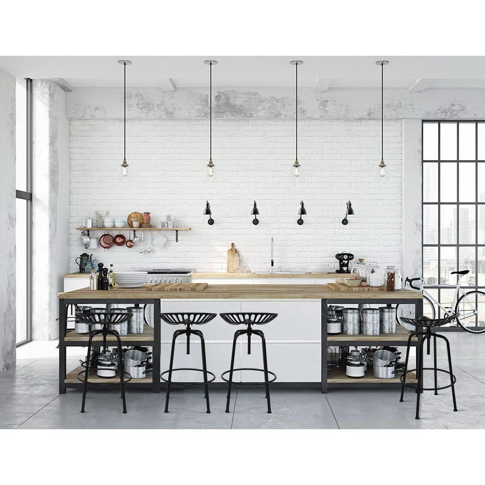 1x Kitchen Bar Stools Tractor Stool Chairs Industrial Vintage Retro Swivel Barstools Metal Black - BSR