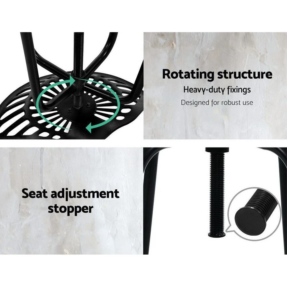 1x Kitchen Bar Stools Tractor Stool Chairs Industrial Vintage Retro Swivel Barstools Metal Black - BSR