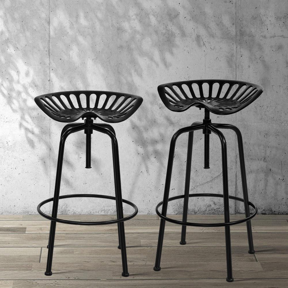 1x Kitchen Bar Stools Tractor Stool Chairs Industrial Vintage Retro Swivel Barstools Metal Black - BSR