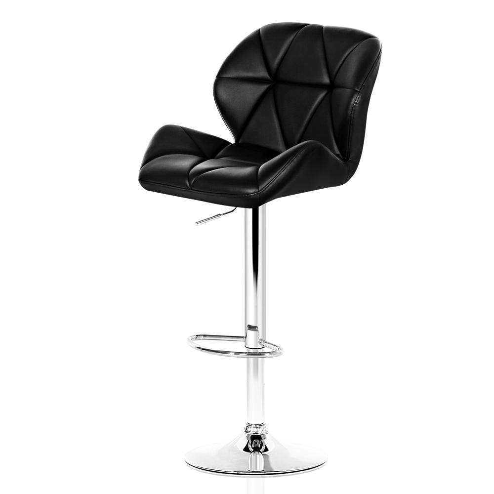 Sett of 2 Bar Stools Gas Lift Kitchen Swivel Chairs PU Leather Chrome Black - BSR