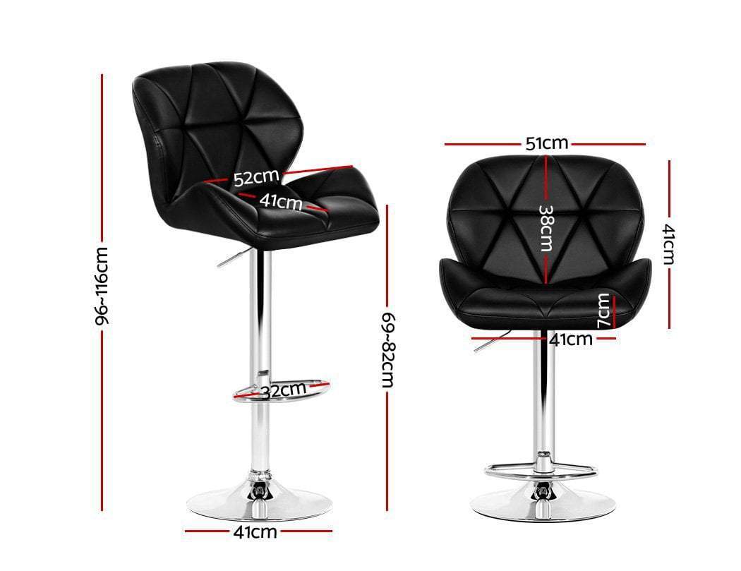 Sett of 2 Bar Stools Gas Lift Kitchen Swivel Chairs PU Leather Chrome Black - BSR