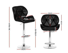 Sett of 2 Bar Stools Gas Lift Kitchen Swivel Chairs PU Leather Chrome Black - BSR
