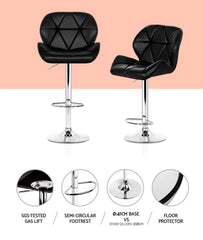 Sett of 2 Bar Stools Gas Lift Kitchen Swivel Chairs PU Leather Chrome Black - BSR