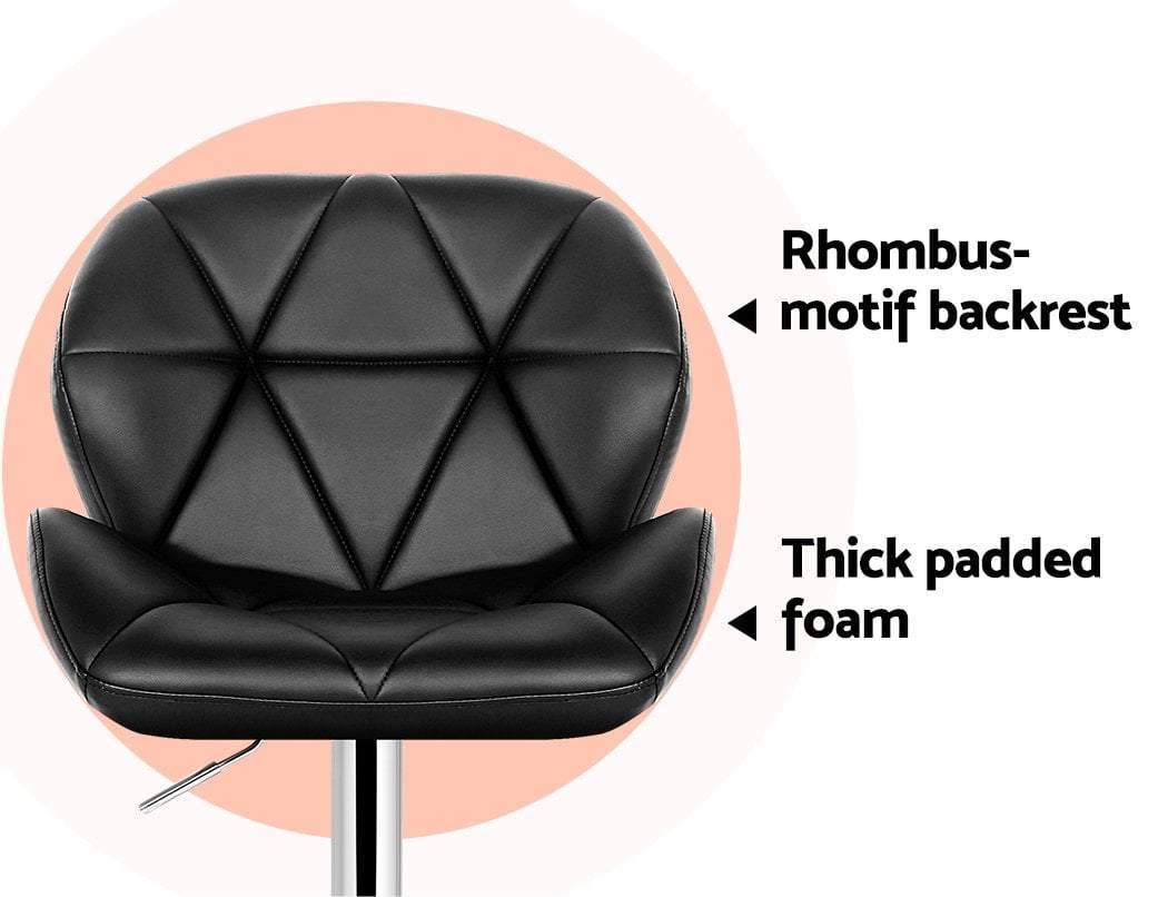 Sett of 2 Bar Stools Gas Lift Kitchen Swivel Chairs PU Leather Chrome Black - BSR