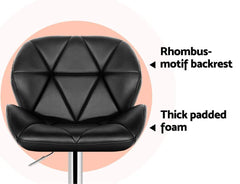 Sett of 2 Bar Stools Gas Lift Kitchen Swivel Chairs PU Leather Chrome Black - BSR