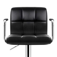 Set of 2 Bar Stools Gas lift Swivel Chairs Kitchen Armrest PU Leather Chrome Black - BSR