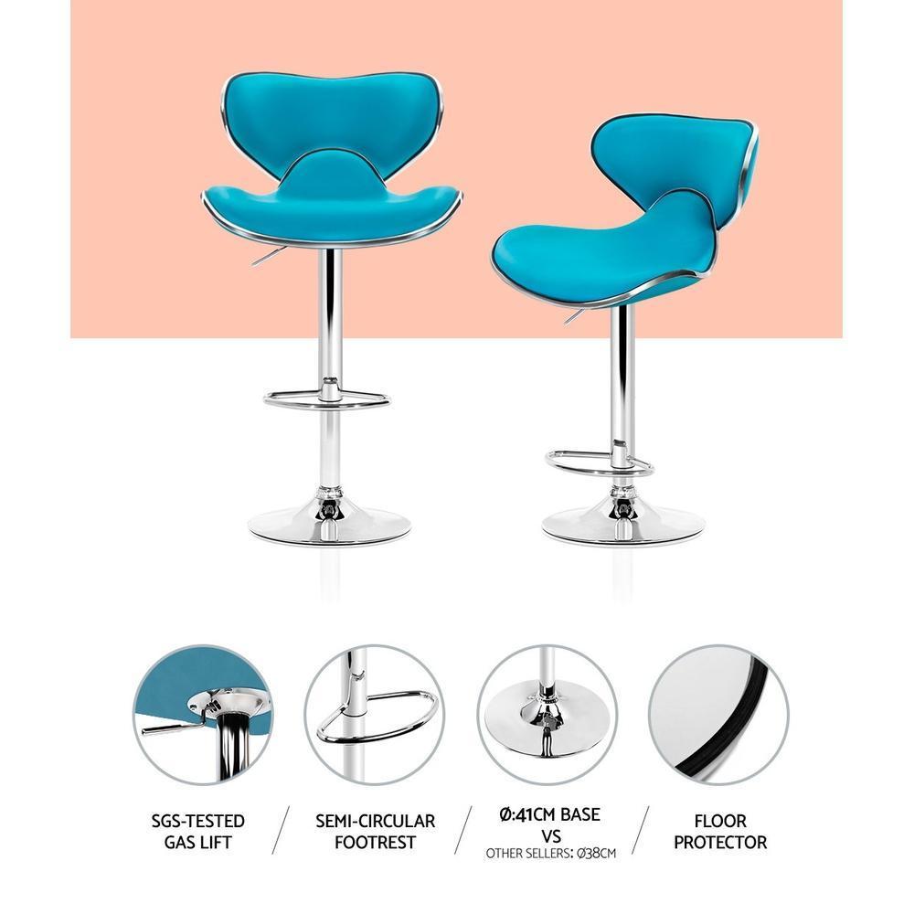 Set of 2 Bar Stools Gas lift Swivel Chairs Kitchen PU Leather Chrome Teal - BSR