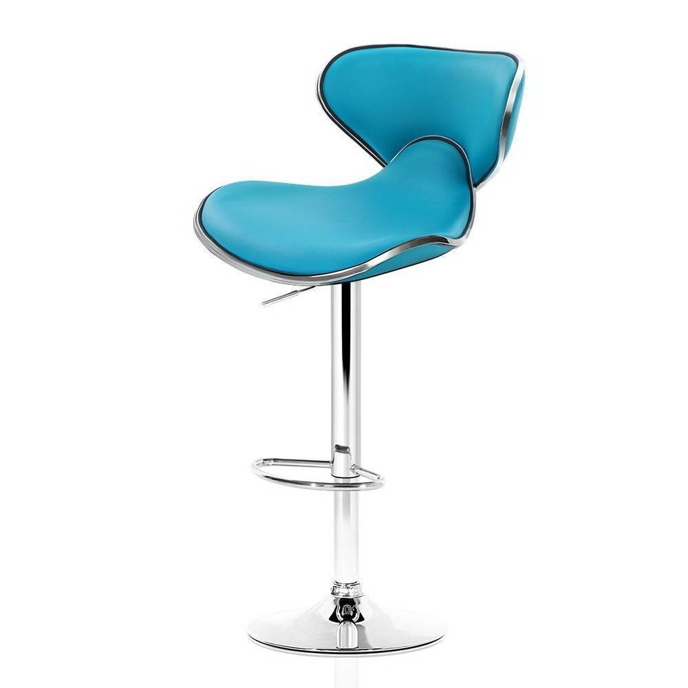 Set of 2 Bar Stools Gas lift Swivel Chairs Kitchen PU Leather Chrome Teal - BSR
