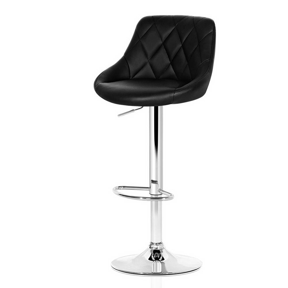 Set of 2 Bar Stools Kitchen Gas Lift Swivel Chairs PU Leather Chrome Black - BSR