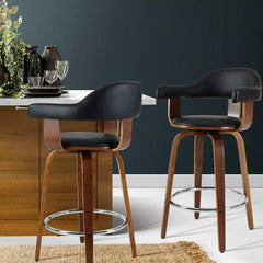 Set of 2 Bar Stools Wooden Swivel Bar Stool Kitchen Dining Chair Wood Black - BSR