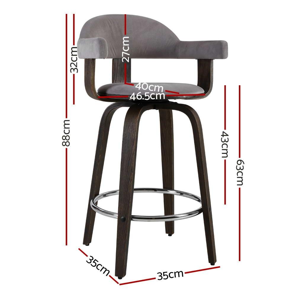 Set of 2 Bar Stools Wooden Swivel Bar Stool Kitchen Dining Chair Wood Grey - BSR