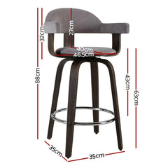 Set of 2 Bar Stools Wooden Swivel Bar Stool Kitchen Dining Chair Wood Grey - BSR
