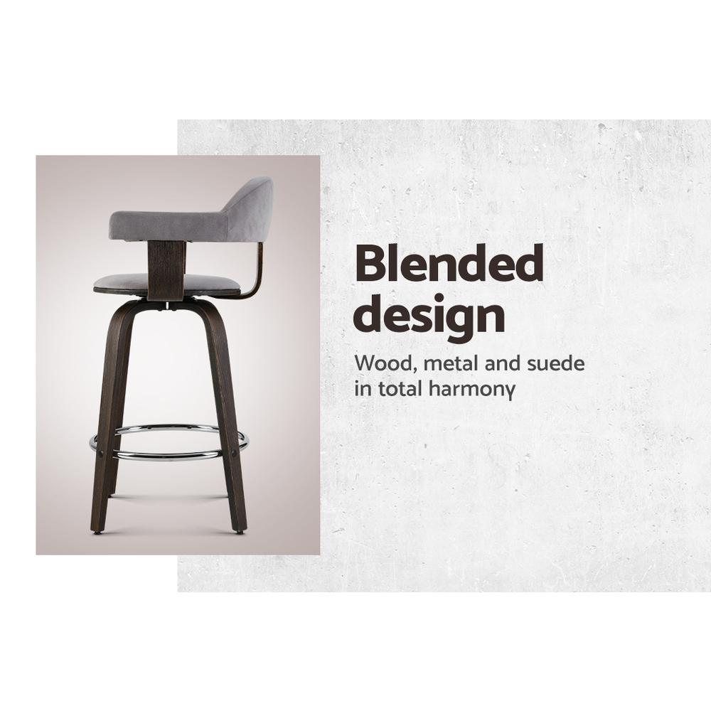 Set of 2 Bar Stools Wooden Swivel Bar Stool Kitchen Dining Chair Wood Grey - BSR