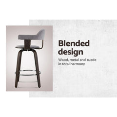 Set of 2 Bar Stools Wooden Swivel Bar Stool Kitchen Dining Chair Wood Grey - BSR