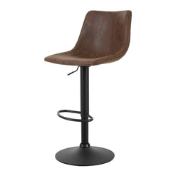 Set of 2 Kitchen Bar Stools Gas Lift Bar Stool Chairs Swivel Vintage PU Leather Brown Black Coated Legs - BSR