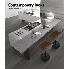 Set of 2 Kitchen Bar Stools Gas Lift Bar Stool Chairs Swivel Vintage PU Leather Brown Black Coated Legs - BSR