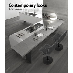 Set of 2 Kitchen Bar Stools Gas Lift Bar Stool Chairs Swivel Vintage PU Leather Grey Black Coated Legs - BSR